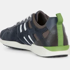 Sneakers en Velours de Cuir & Cuir Snake marine/taupe