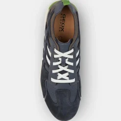 Sneakers en Velours de Cuir & Cuir Snake marine/taupe