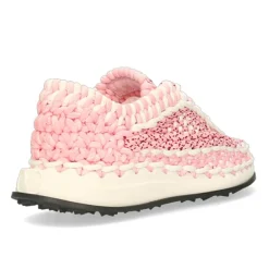 Sneakers macramé blanc/rose