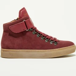 Sneakers Montantes en Velours de Cuir Ferry bordeaux