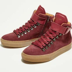 Sneakers Montantes en Velours de Cuir Ferry bordeaux