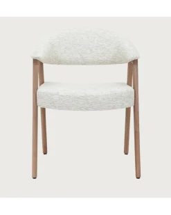 Soria - Chaise salle à manger en tissu beige piétement finition bois blanchi