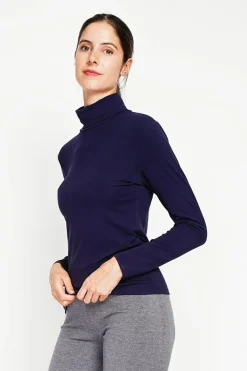 Sous-pull en Soie mélangée bleu nuit