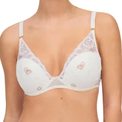 Soutien-gorge Coque Plongeant Fleurs ivoire/doré