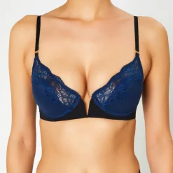 Soutien-gorge Push-Up en Soie mélangée Fleur de Nuit bleu marine/noir