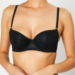 Soutien-gorge Push-Up en Soie mélangée Flock noir