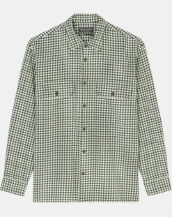Surchemise 100% Coton Bio Relaxed Fit à carreaux vert/marron