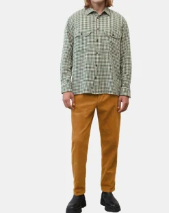 Surchemise 100% Coton Bio Relaxed Fit à carreaux vert/marron