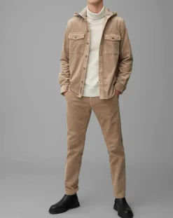 Surchemise en Velours côtelé à Capuche Double Poche beige