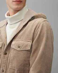 Surchemise en Velours côtelé à Capuche Double Poche beige