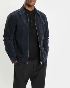 Surchemise zippée en Velours milleraies bleu marine