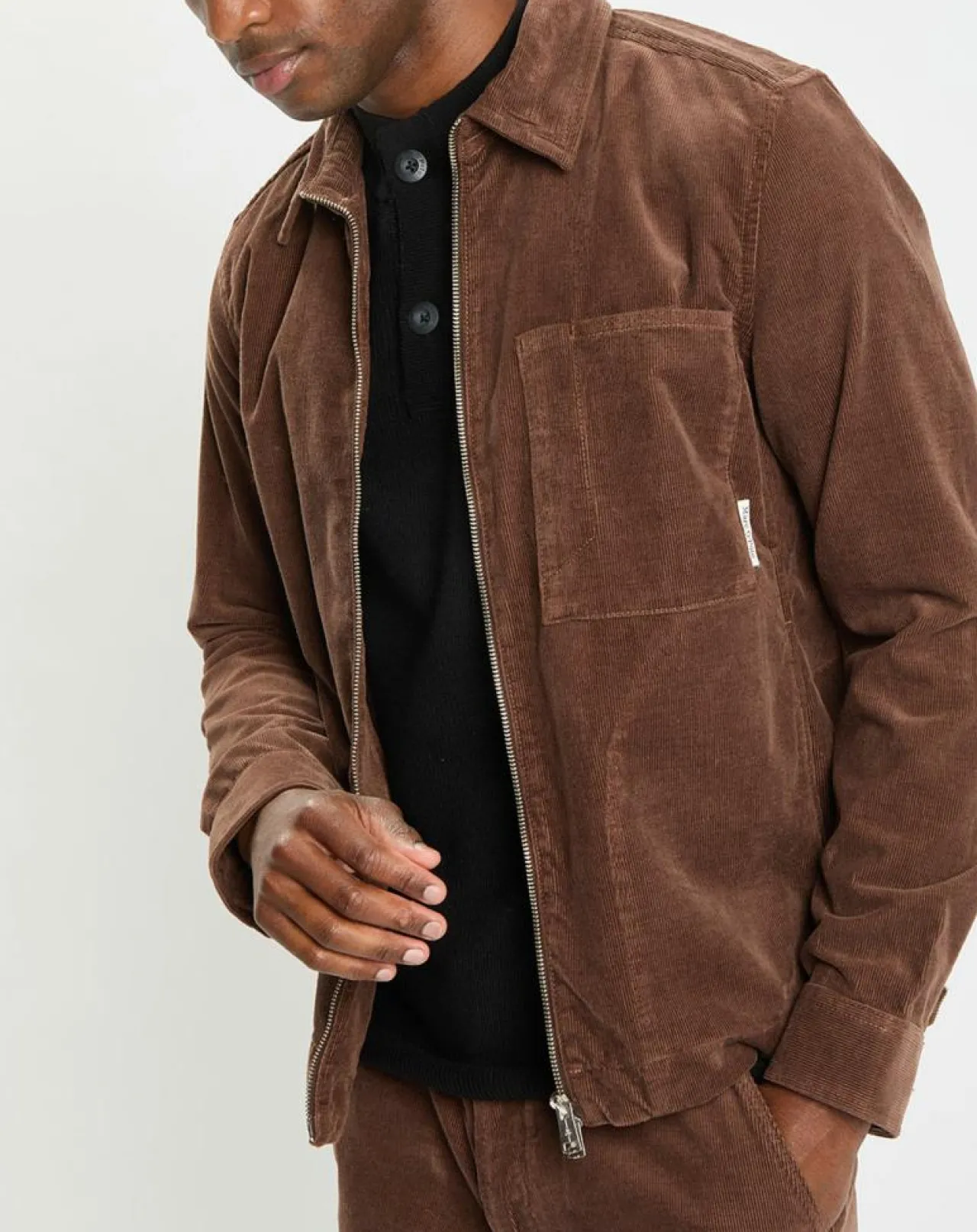 Surchemise zippée en Velours milleraies marron