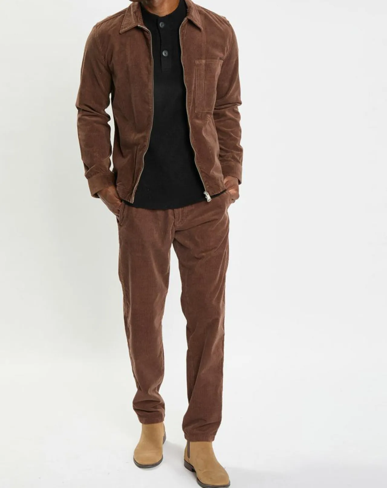 Surchemise zippée en Velours milleraies marron