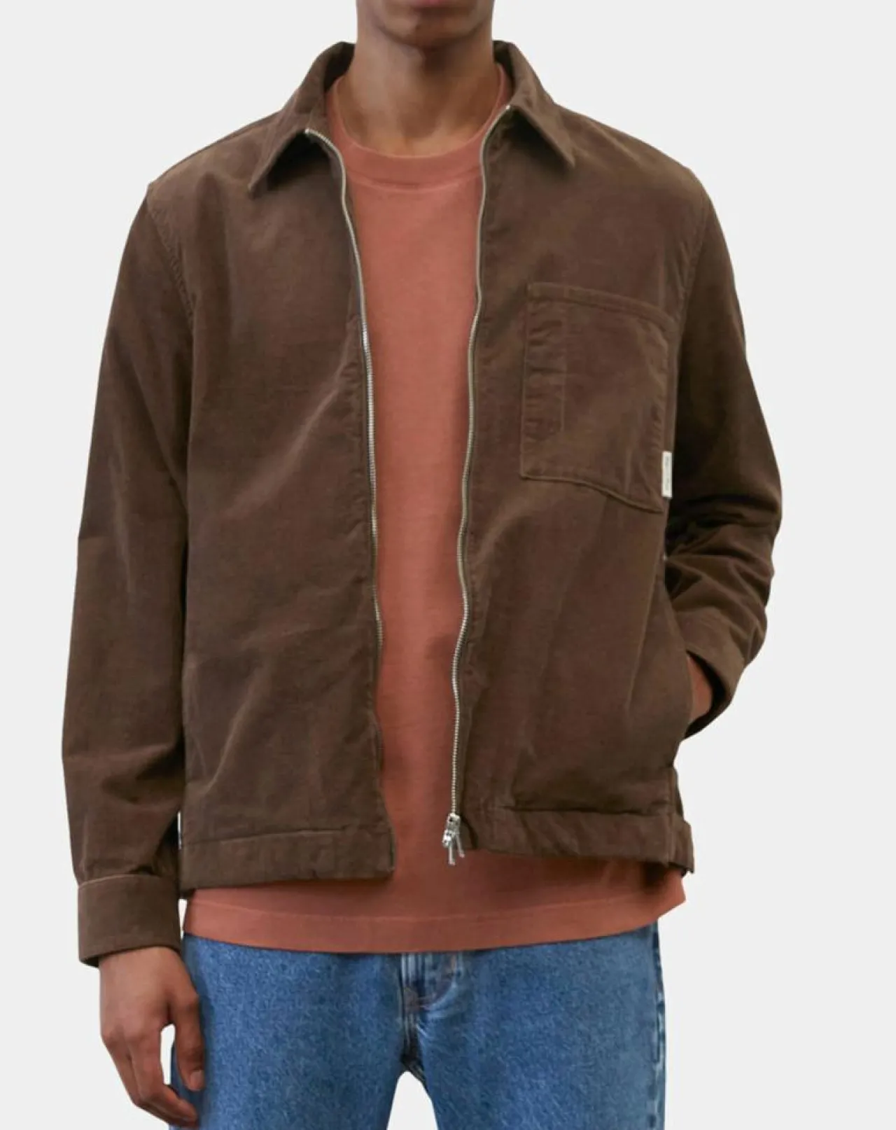 Surchemise zippée en Velours milleraies marron