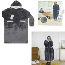 Sweat Plaid Long Sherpa gris - 170x83x2 cm