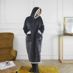 Sweat Plaid Long Sherpa gris - 170x83x2 cm