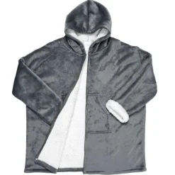 Sweat plaid zippé à capuche intérieur Sherpa gris
