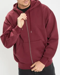 Sweat zippé à capuche 100% Coton Bio bordeaux