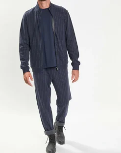 Sweat zippé à rayures bleu nuit