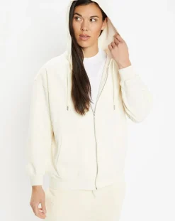 Sweat zippé en Coton bio Mathalie à capuche écru