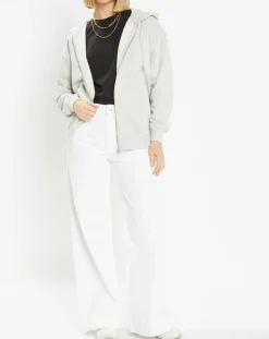 Sweat zippé en Coton bio Mathalie à capuche gris chiné