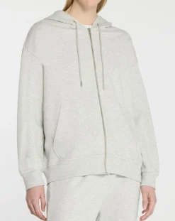 Sweat zippé en Coton bio Mathalie à capuche gris chiné
