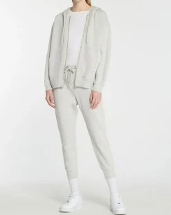Sweat zippé en Coton bio Mathalie à capuche gris chiné