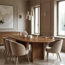 Table à manger bord arrondi Acacia Ellipse Marron - 203x102x76 cm