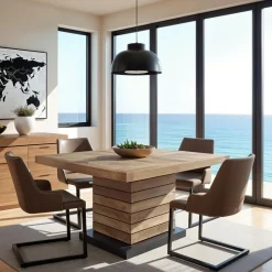 Table à manger carrée - Rallonge centrale Naturel - 130x130x76 cm