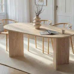 Table à manger Sablin travertin - 180x75x89.5 cm