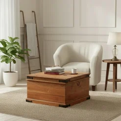 Table basse coffre carrée en acacia massif Naturel - 85x85x50 cm