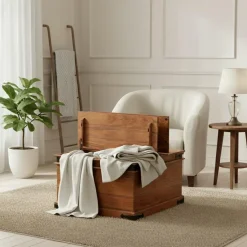 Table basse coffre carrée en acacia massif Naturel - 85x85x50 cm