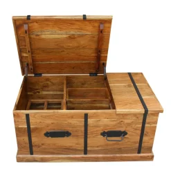 Table basse coffre rectangulaire en acacia massif Marron - 100x55x45 cm