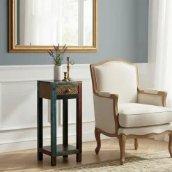 Table d'appoint 1 tiroir Manguier Pushkar Naturel - 30x30x75 cm