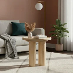 Table d'appoint ronde pour canapé Mango Barloo Beige - 43x41x51 cm