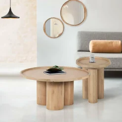 Table d'appoint ronde pour canapé Mango Barloo Beige - 43x41x51 cm