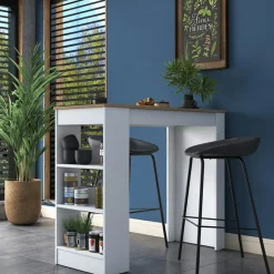 Table de bar ja103 noyer/blanc - 120x100x50 cm