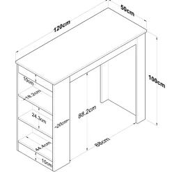Table de bar ja103 noyer/blanc - 120x100x50 cm