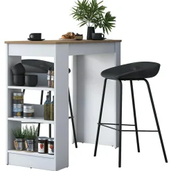 Table de bar ja103 noyer/blanc - 120x100x50 cm