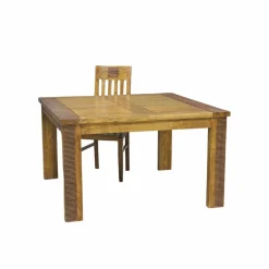 Table de repas carrée allonge bois strié Acacia Verone Naturel - 130x130x76 cm