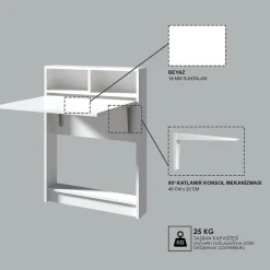 Table pliable bracked blanc - 70x90x15 cm