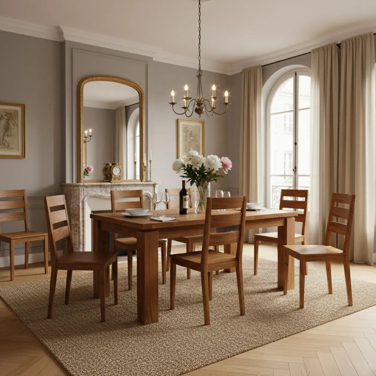 Table rectangulaire en bois sculpté bicolore 200/280 Acacia Maya Naturel - 200x100x78 cm