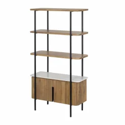 Étagère 2 portes plateau marbre blanc Manguier Kfir II Naturel - 95x40x170 cm