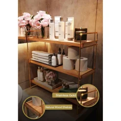 étagère doré/marron - 45x16x40 cm