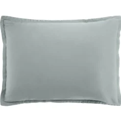 Taie d'oreiller avec volant satin de coton lavé verte