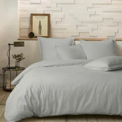 Taie d'oreiller avec volant en percale de coton lavé gris perle