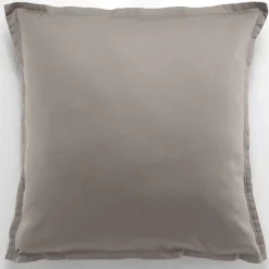 Taie d'oreiller avec volant satin de coton lavé taupe
