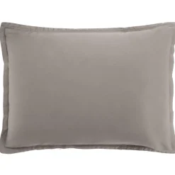 Taie d'oreiller avec volant satin de coton lavé taupe