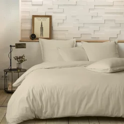 Taie d'oreiller avec volant en percale de coton lavé ecru naturel