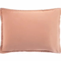Taie d'oreiller avec volant satin de coton lavé rose